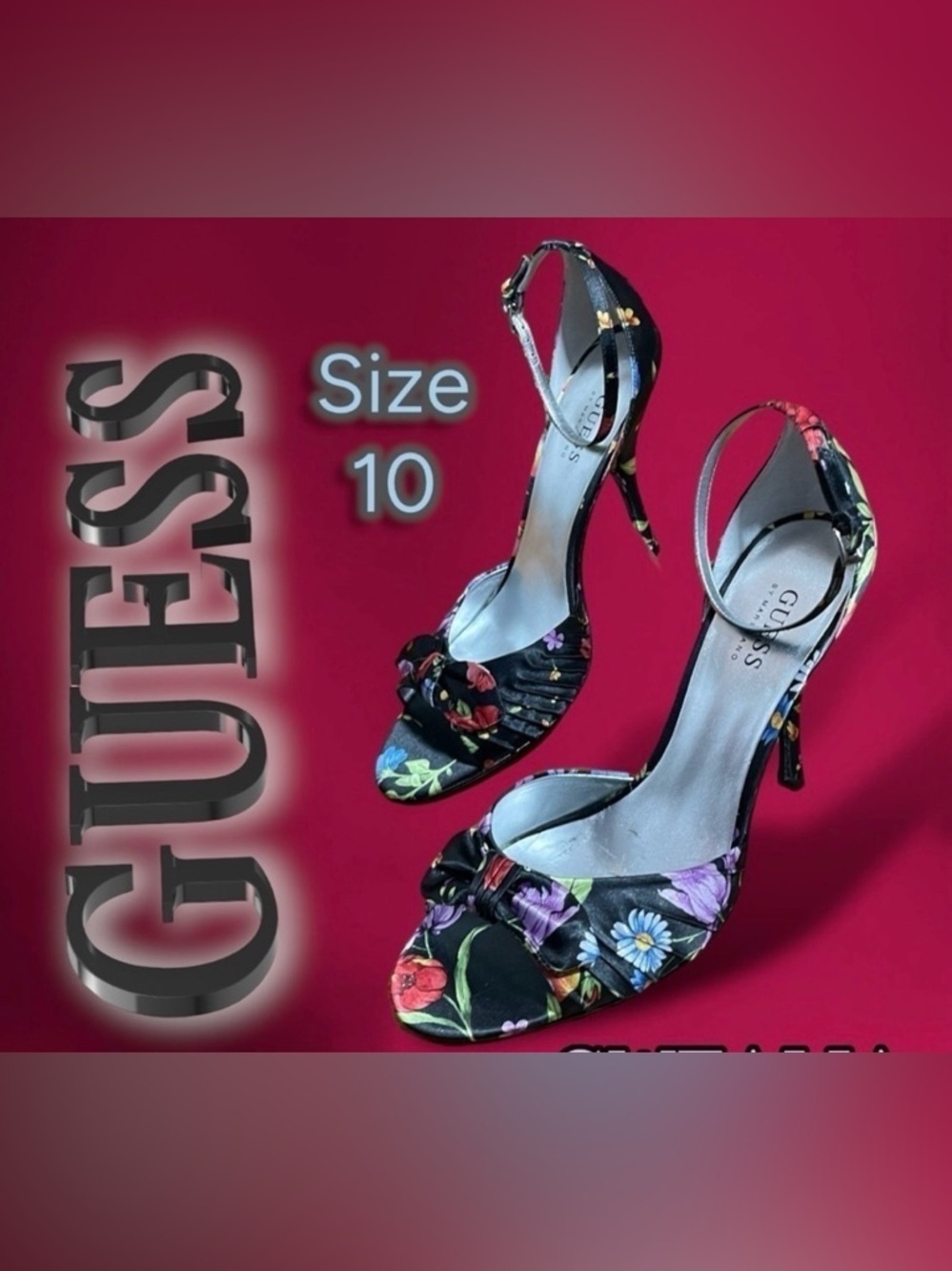 Guess Women’s Beautiful Bright Floral Strappy Sandals Black Size 10M GWTALIA
